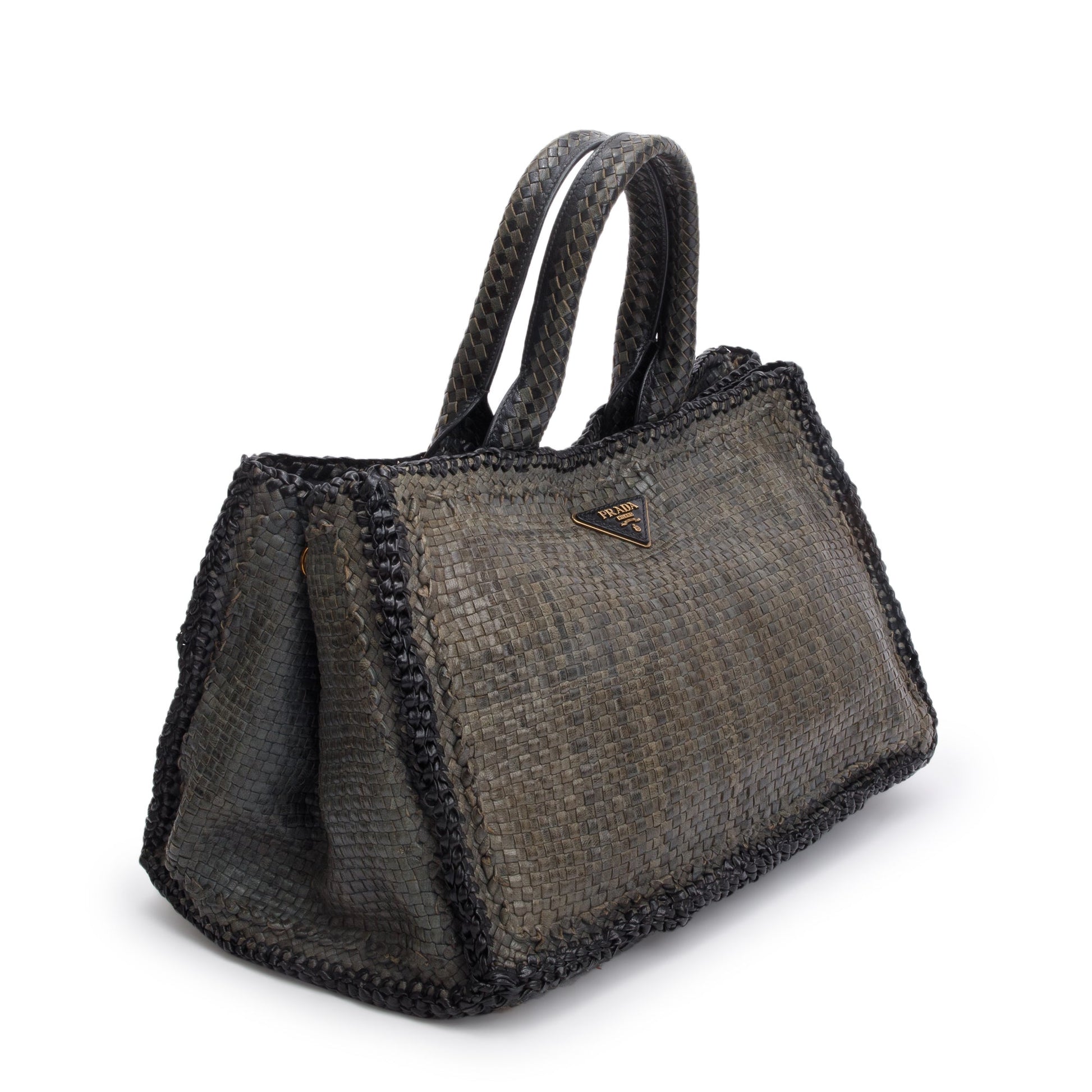 Prada Grey Madras Tote Gray Medium Woven Tote Bag