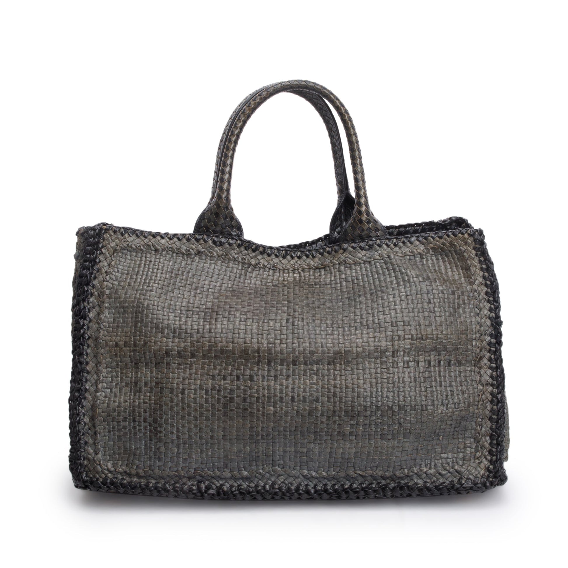 Prada Grey Madras Tote Handbag Woven Medium Tote Bag