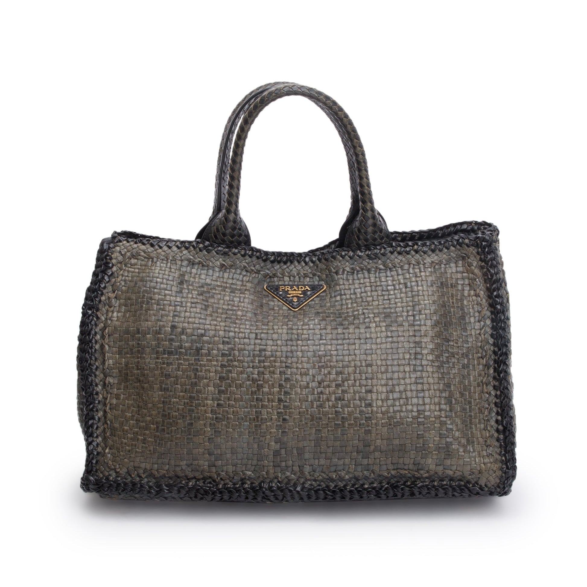 Prada Grey Madras Tote Gray Medium Woven Tote Bag