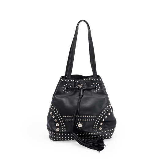 Prada Grommet Embellished City Calf Bag Bucket Bucket Bag