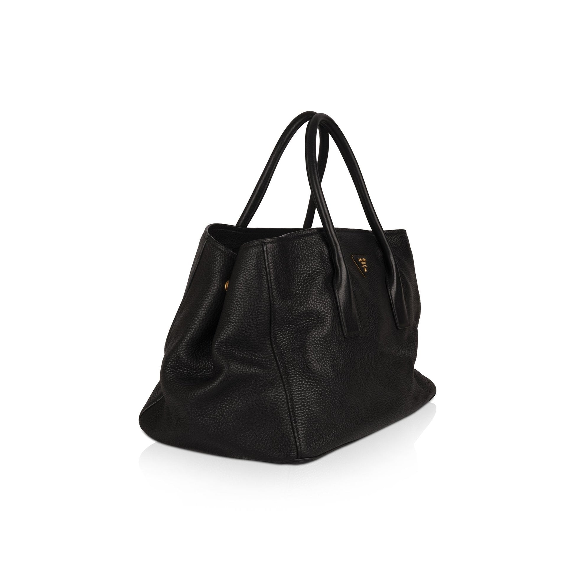 Prada Vitello Daino Tote Handbag Black Large Tote Bag