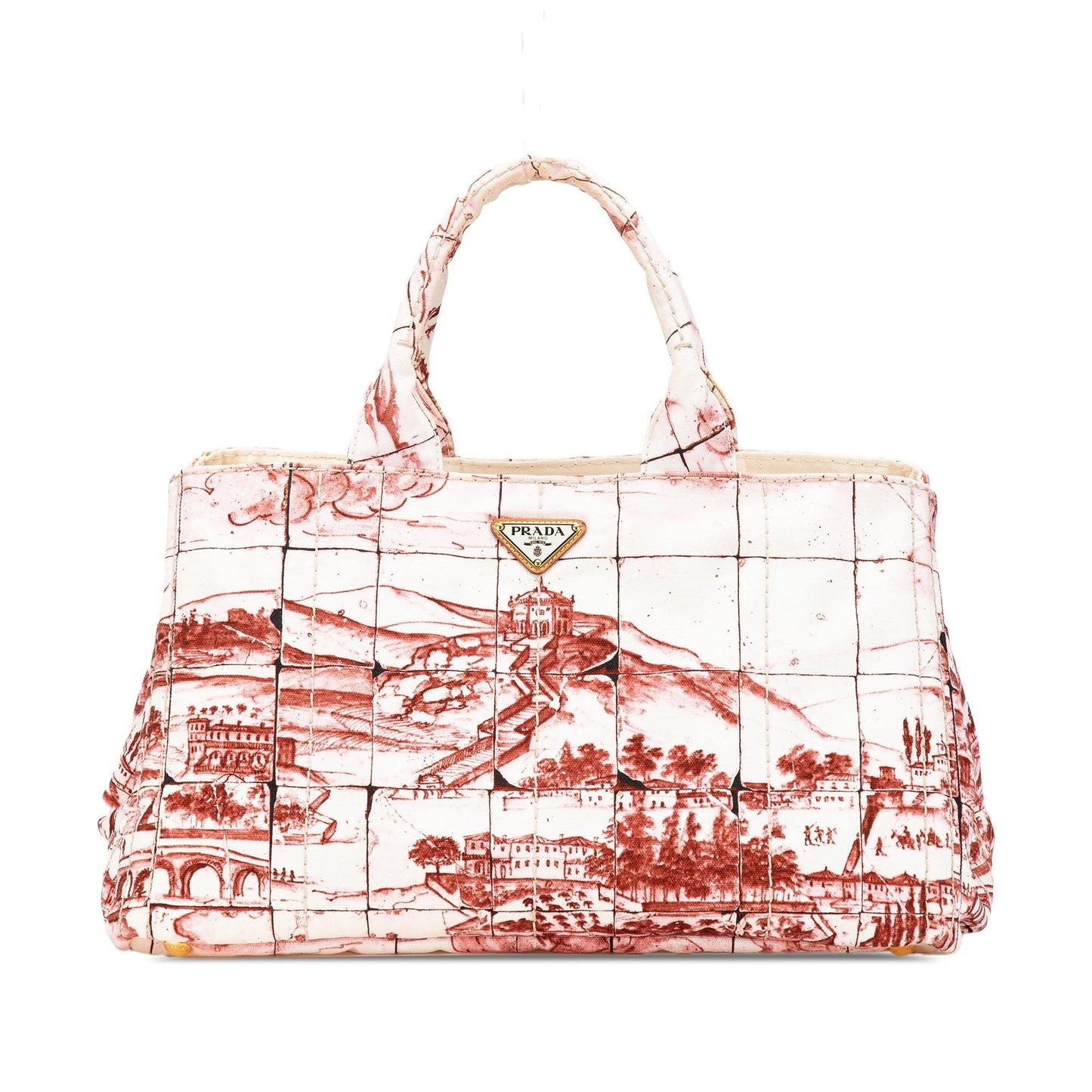 Prada Canapa Azulejos Satchel Canvas Large Satchel Bag