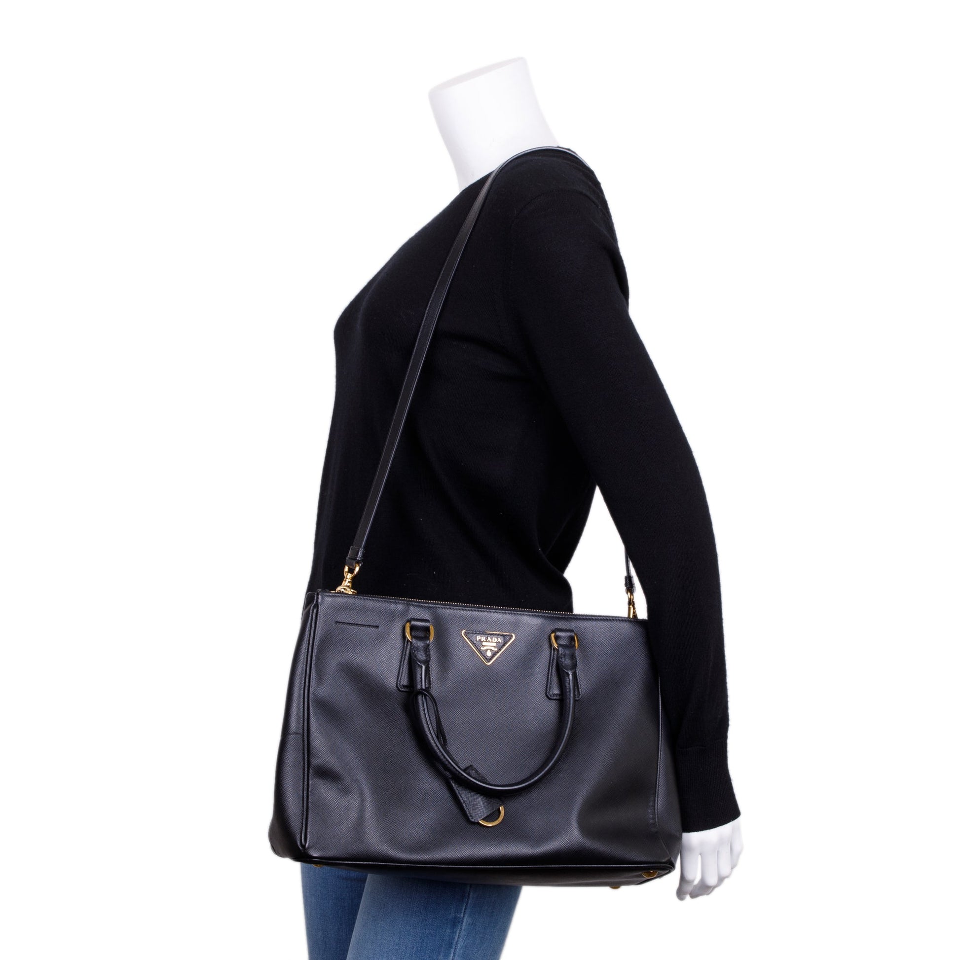 Prada Saffiano Lux Double Zip Galleria Tote Handbag Large Tote Bag
