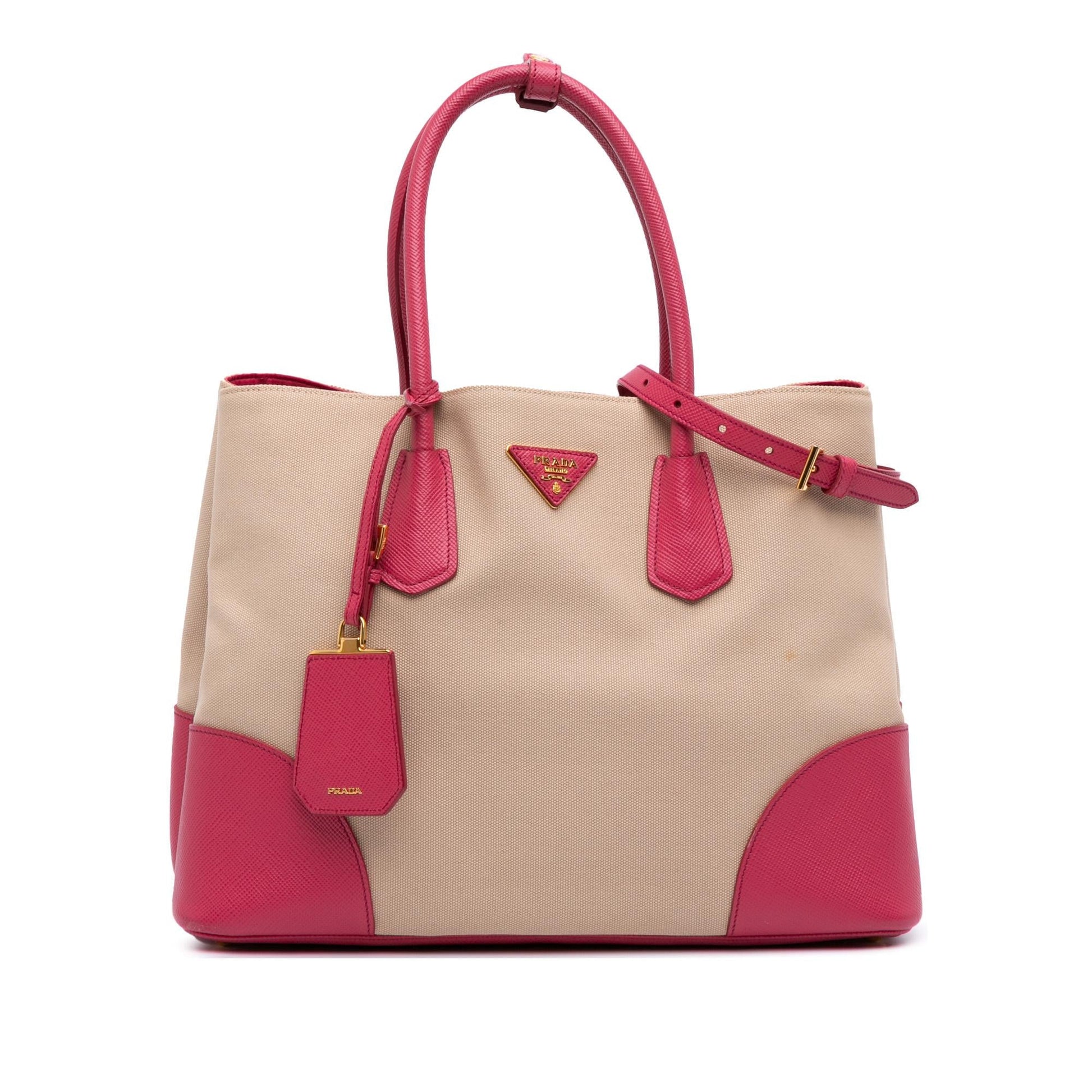 Prada Trimmed Canapa Double Satchel Saffiano Large Satchel Bag