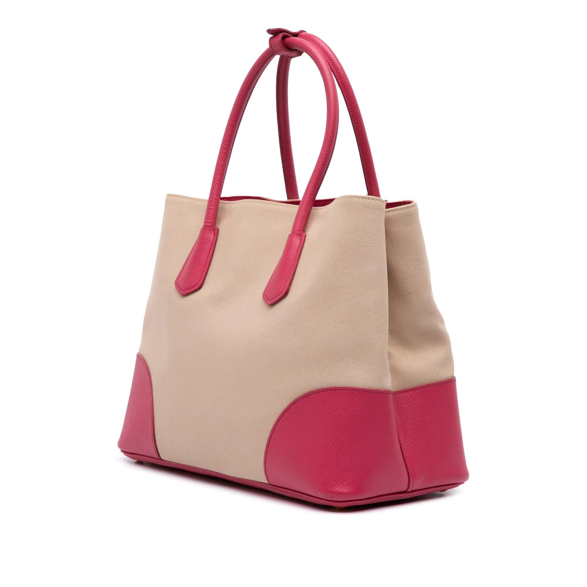 Prada Trimmed Canapa Double Satchel Saffiano Large Satchel Bag