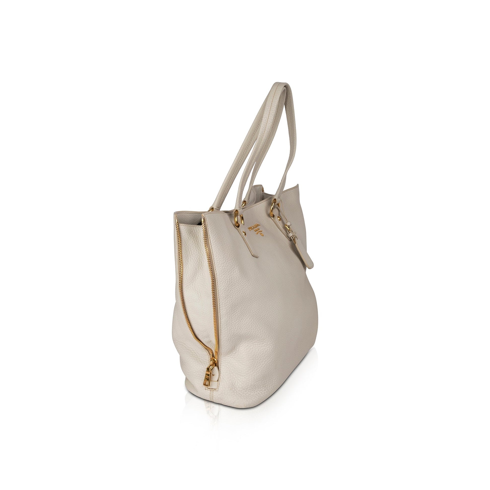 Prada Vitello Daino Side Zip Shopping Tote Handbag Large Tote Bag