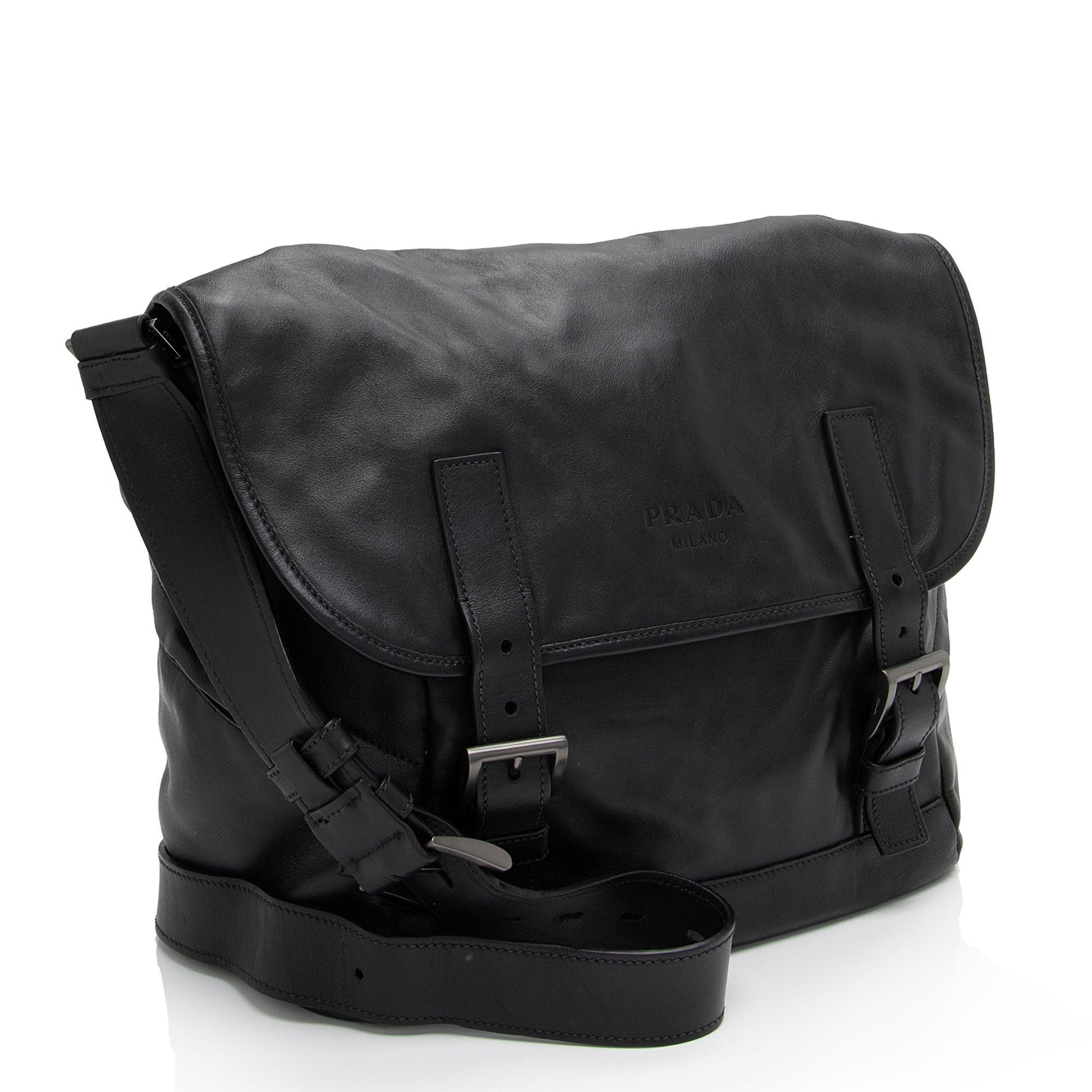 Prada Double Buckle Messenger Bag Shf S0Azos Leather Flap Shoulder Bag