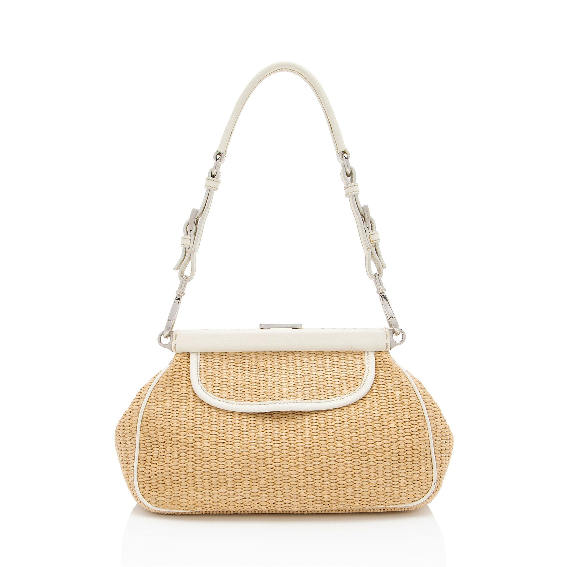 Prada Framed Buckle Shoulder Bag Shf 9P9Gyx Leather Raffia