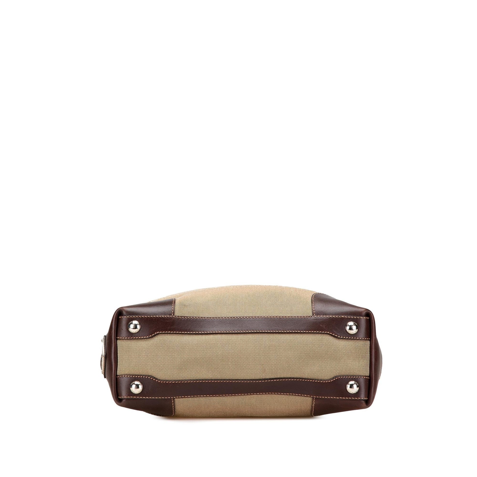 Prada Trimmed Canapa Satchel Leather Canvas Logo Satchel Bag