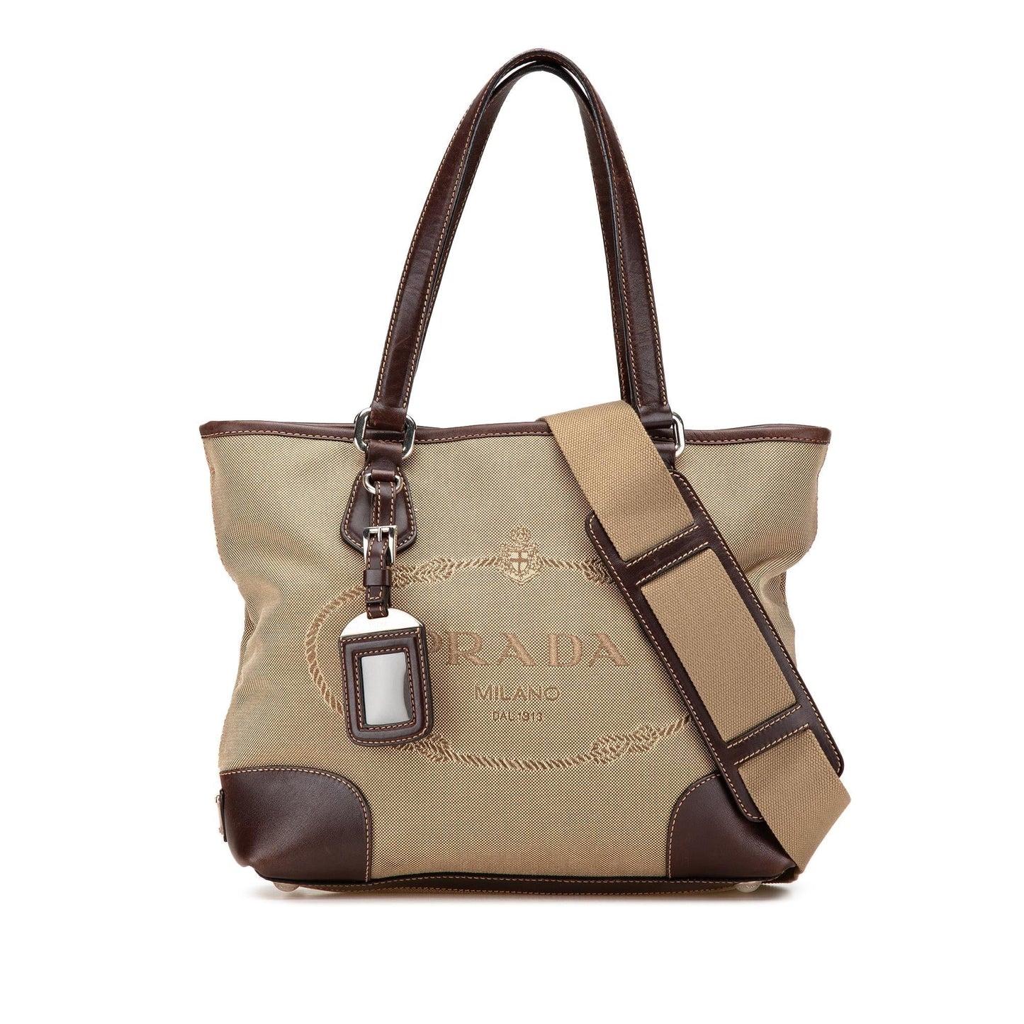 Prada Trimmed Canapa Satchel Leather Canvas Logo Satchel Bag