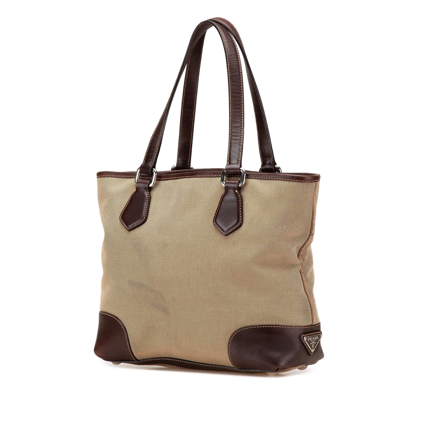 Prada Trimmed Canapa Satchel Leather Canvas Logo Satchel Bag