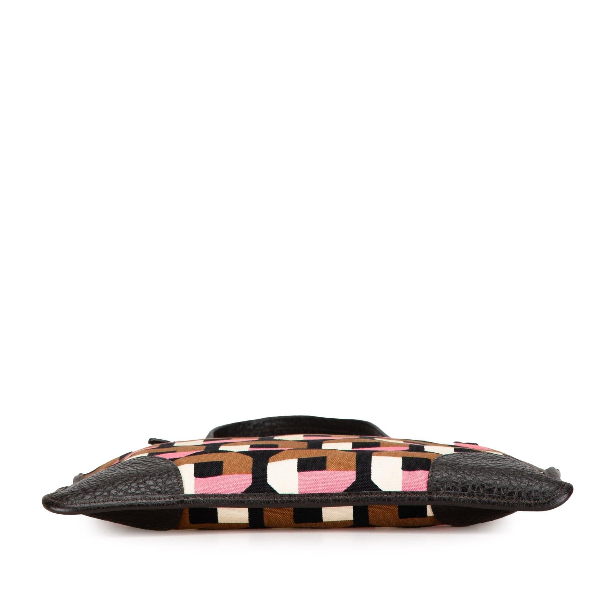 Prada Trimmed Printed Tote Leather Canvas Tote Bag