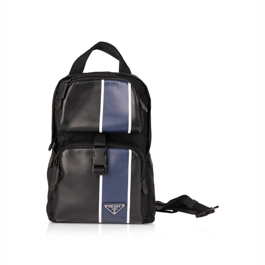 Prada Trimmed Tessuto Sling Backpack Handbag Leather Nylon