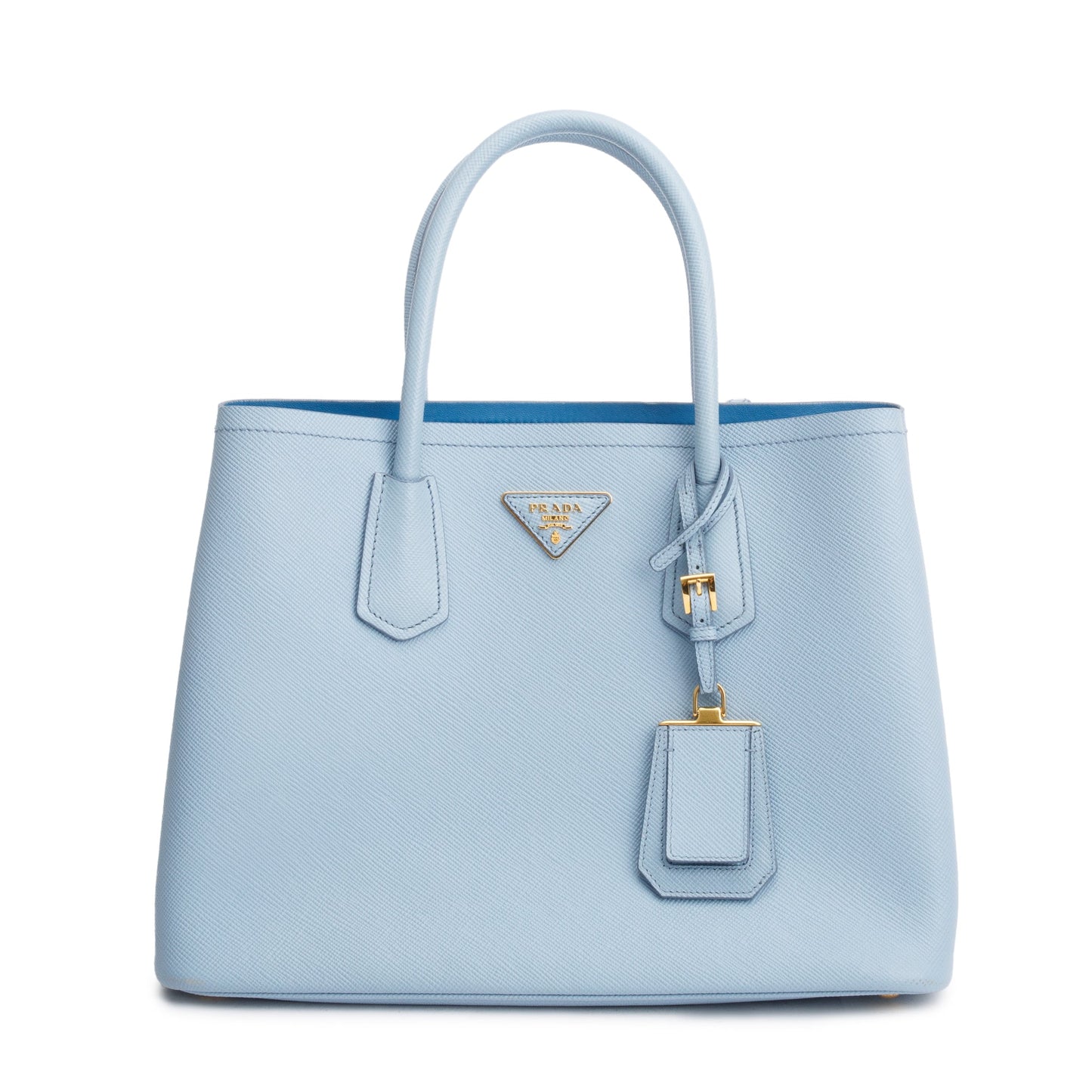 Prada Light Lux Cuir Double Tote Saffiano Blue Medium Tote Bag