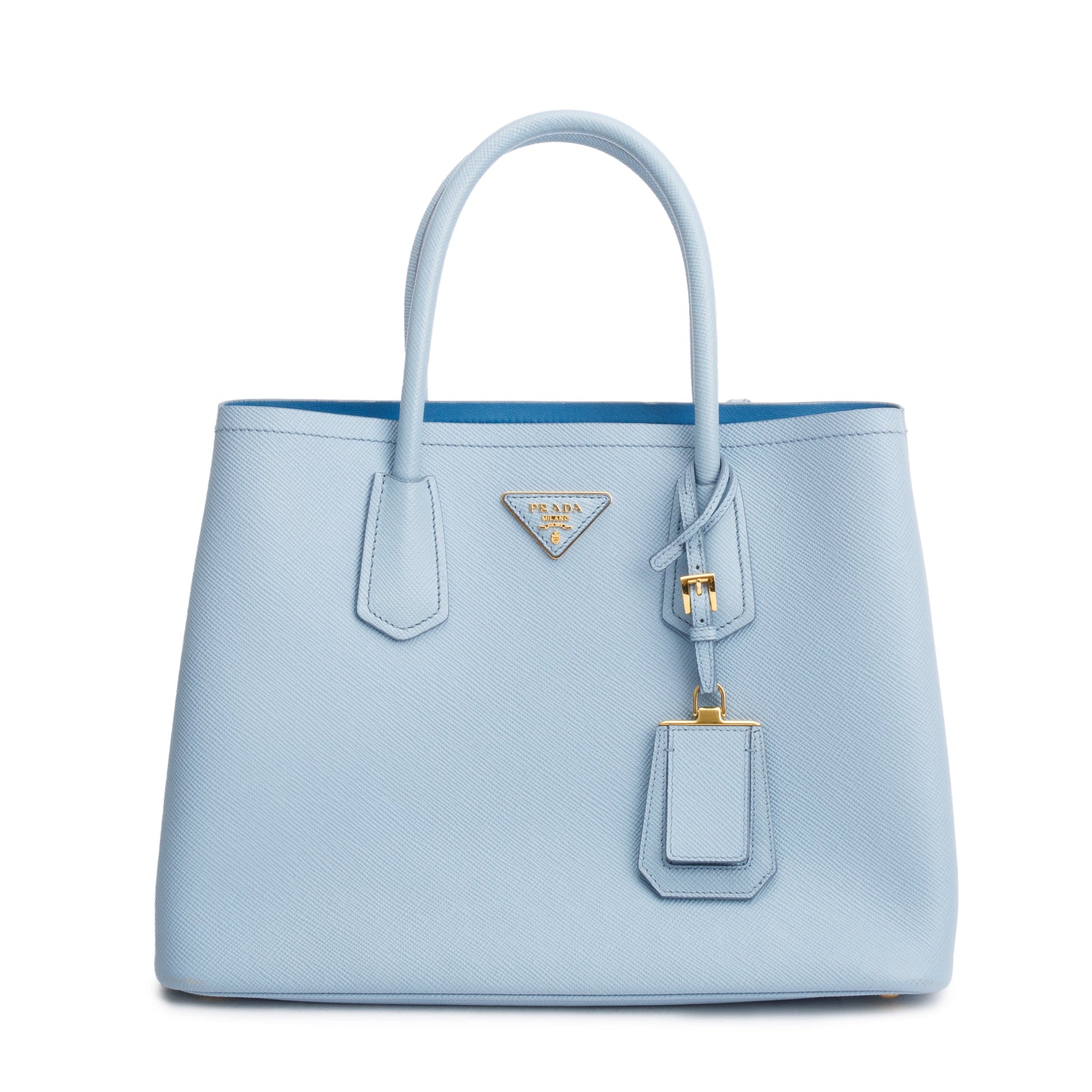 Prada Light Lux Cuir Double Tote Saffiano Blue Medium Tote Bag