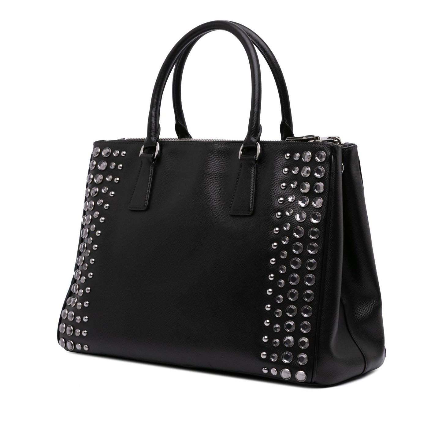 Prada Lux Studded Crystal Galleria Double Satchel Saffiano Medium Zip Satchel Bag