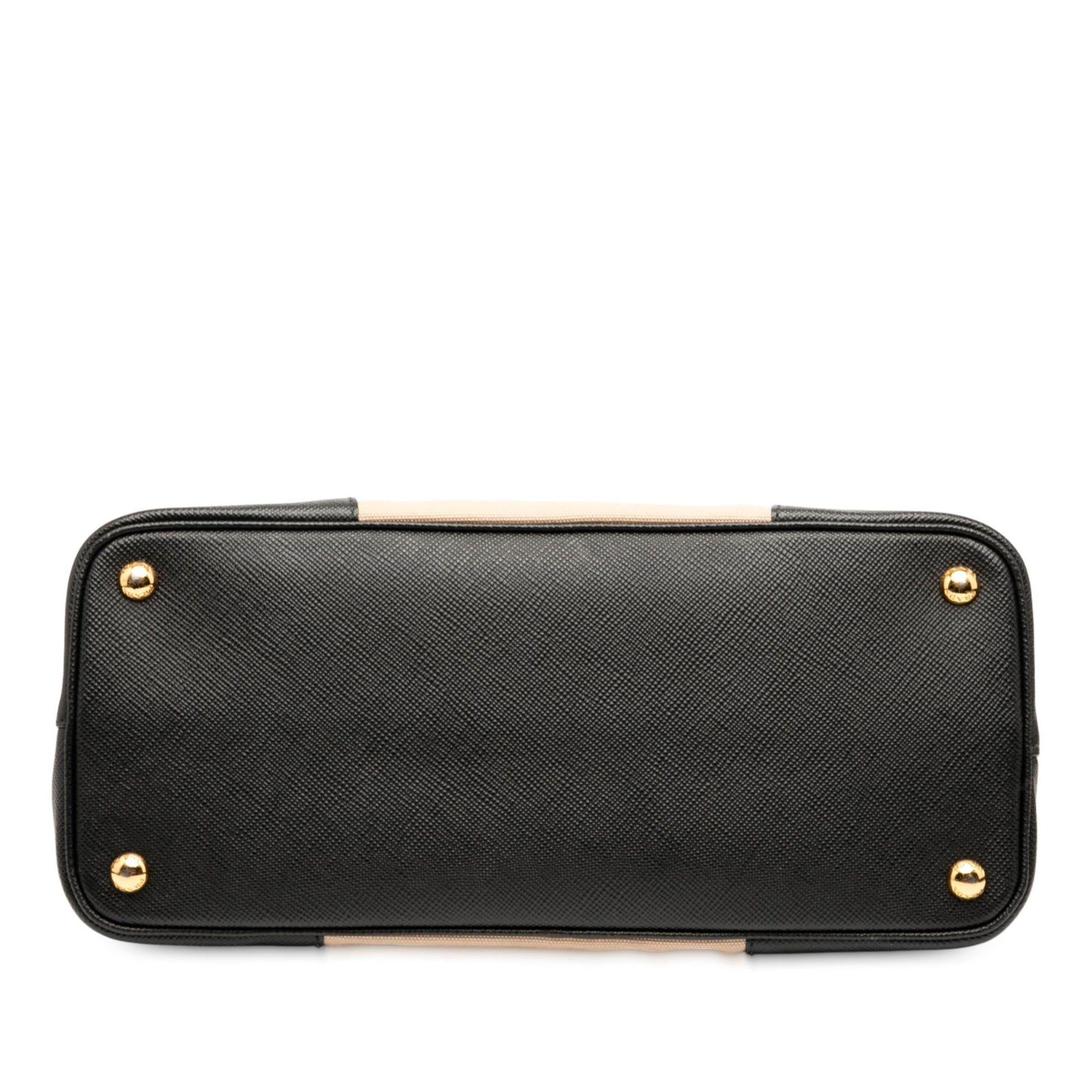 Prada Trimmed Canapa Double Satchel Saffiano Medium Satchel Bag