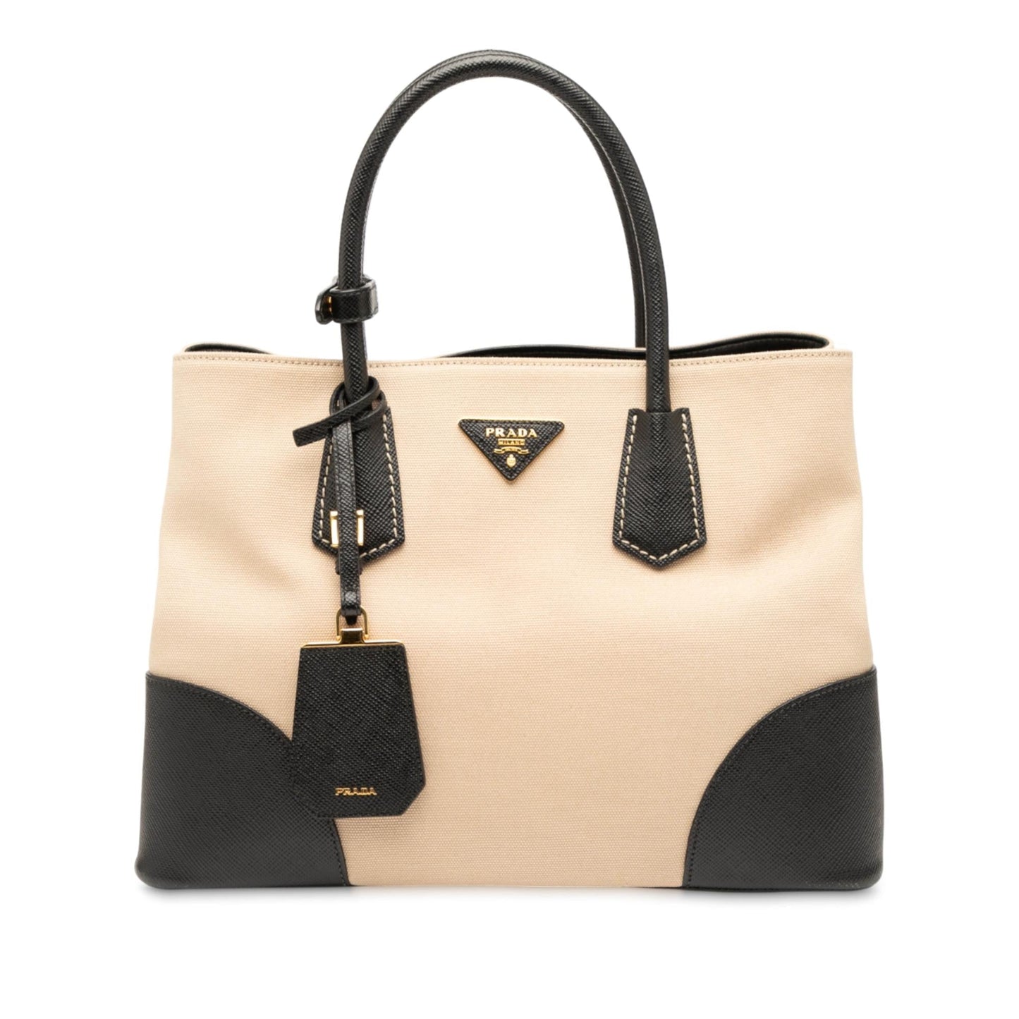 Prada Trimmed Canapa Double Satchel Saffiano Medium Satchel Bag