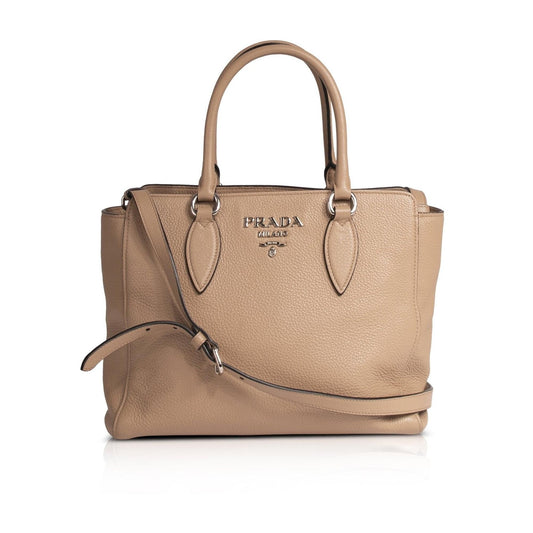 Prada Vitello Phenix Two Way Zip Tote Handbag Medium Tote Bag