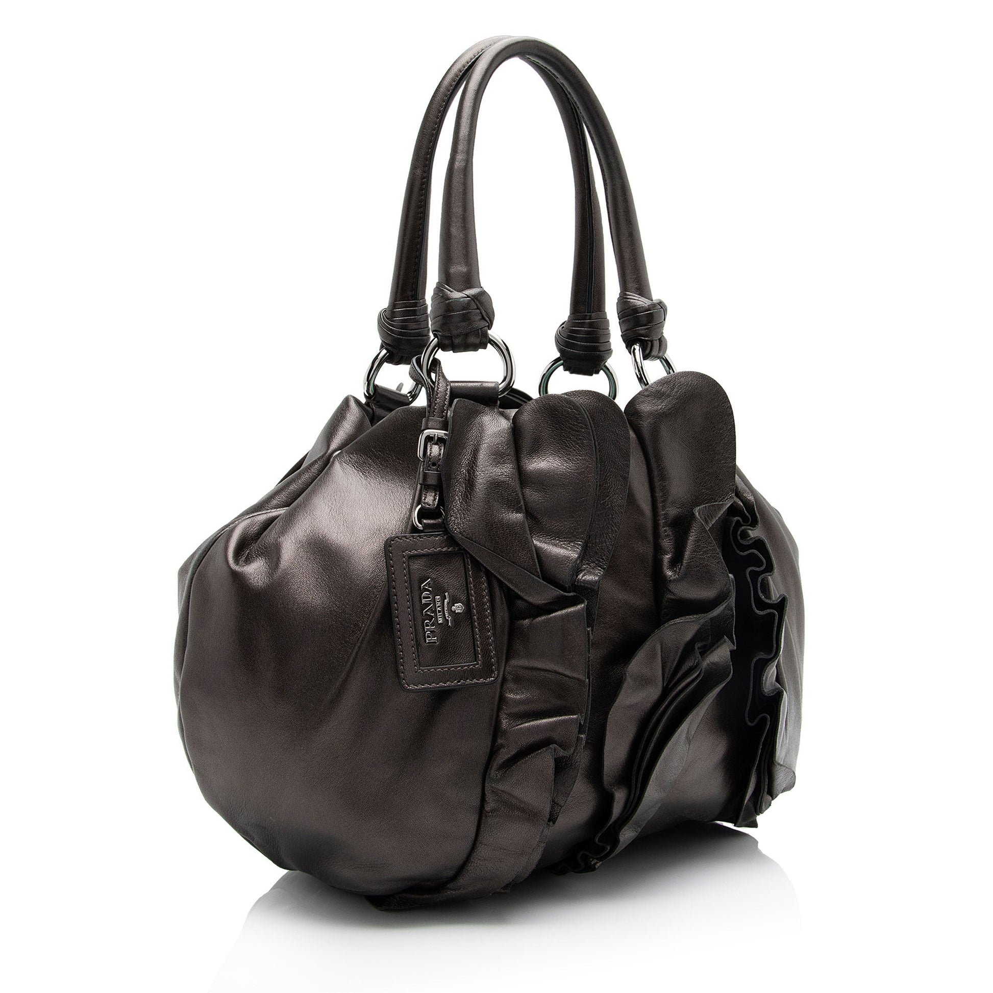 Prada Metallic Nappa Ruffle Shoulder Bag Shf Hfs72C Leather