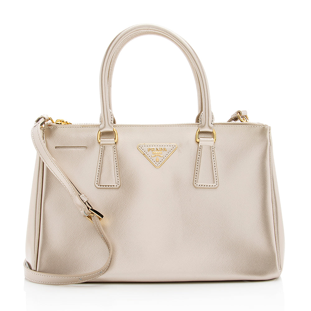 Prada Metallic Lux Double Tote Shf Saffiano Small Zip Tote Bag