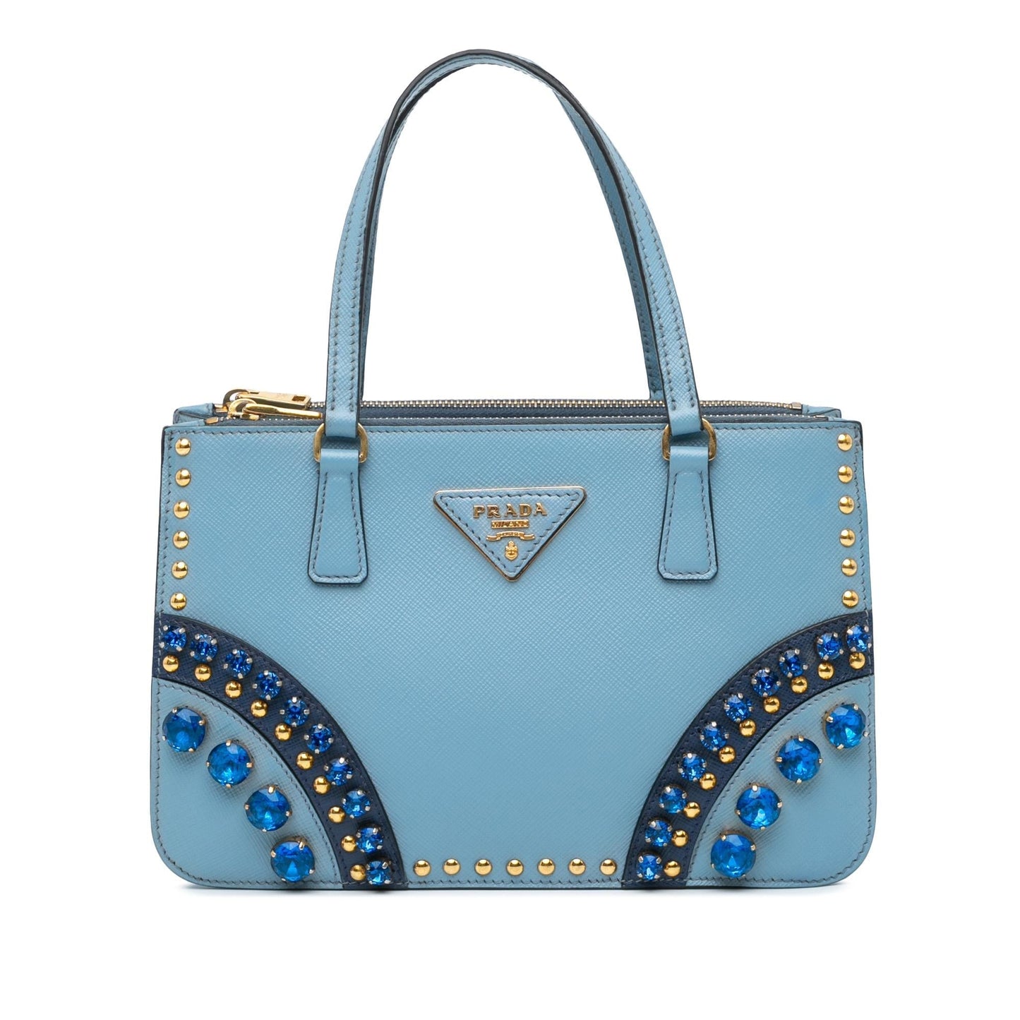 Prada Lux Crystal Embellished Galleria Double Shg G3M42D Satchel Saffiano Mini Zip Satchel Bag