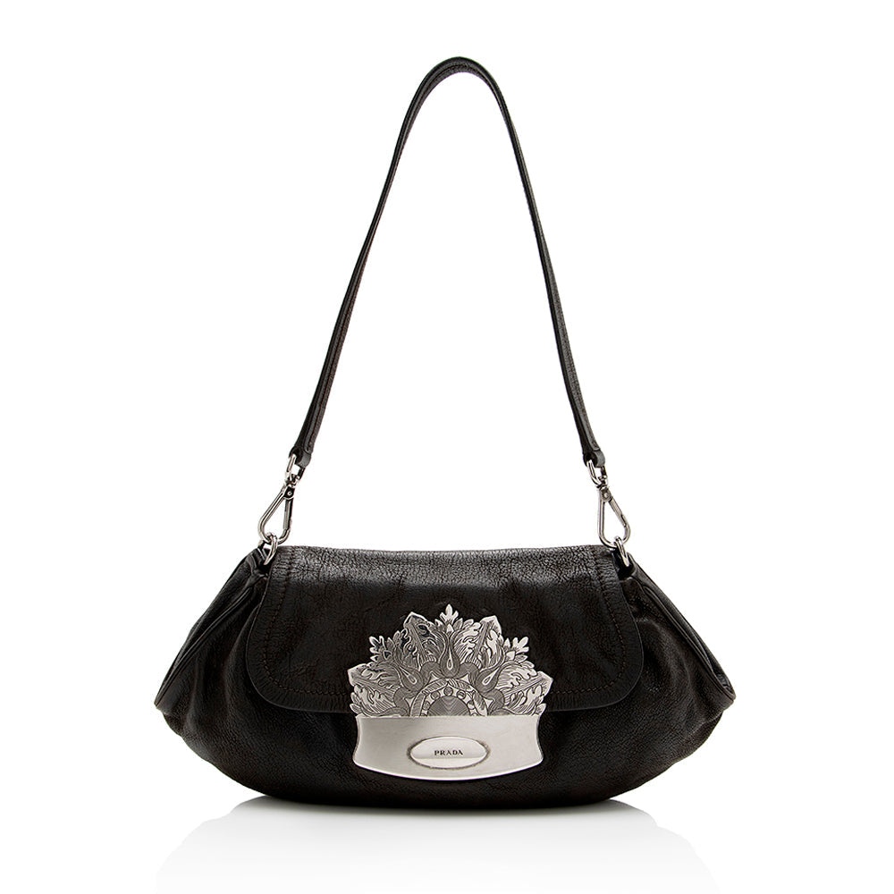 Prada Nappa Embellished Pushlock Shoulder Bag Shf