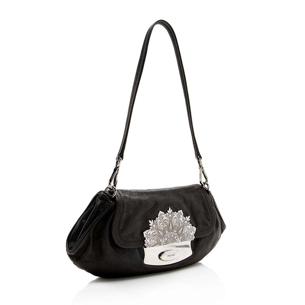 Prada Nappa Embellished Pushlock Shoulder Bag Shf