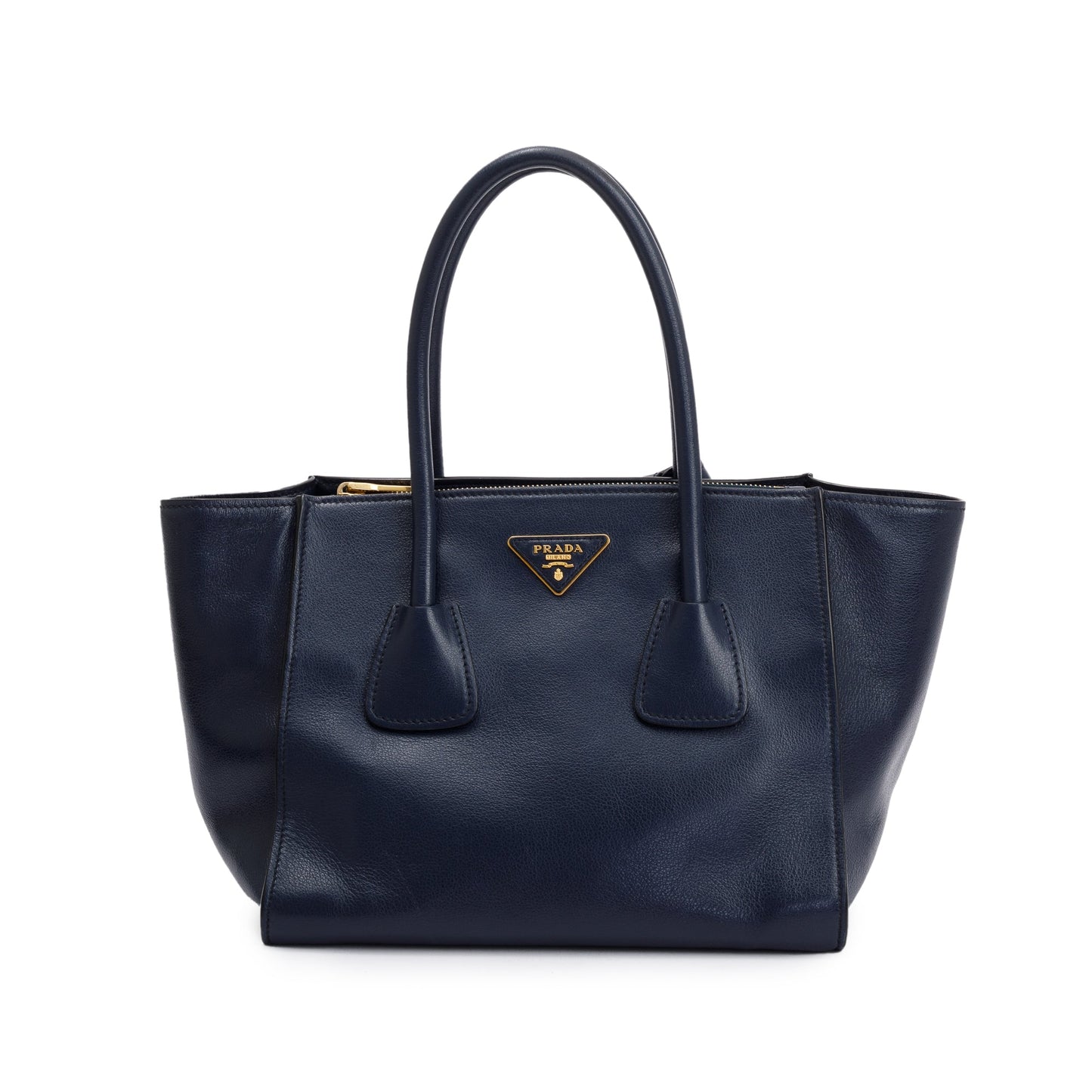 Prada Navy City Calf Twin Pocket Tote Handbag Small Tote Bag