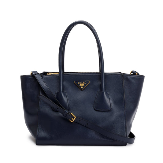 Prada Navy City Calf Twin Pocket Tote Handbag Small Tote Bag