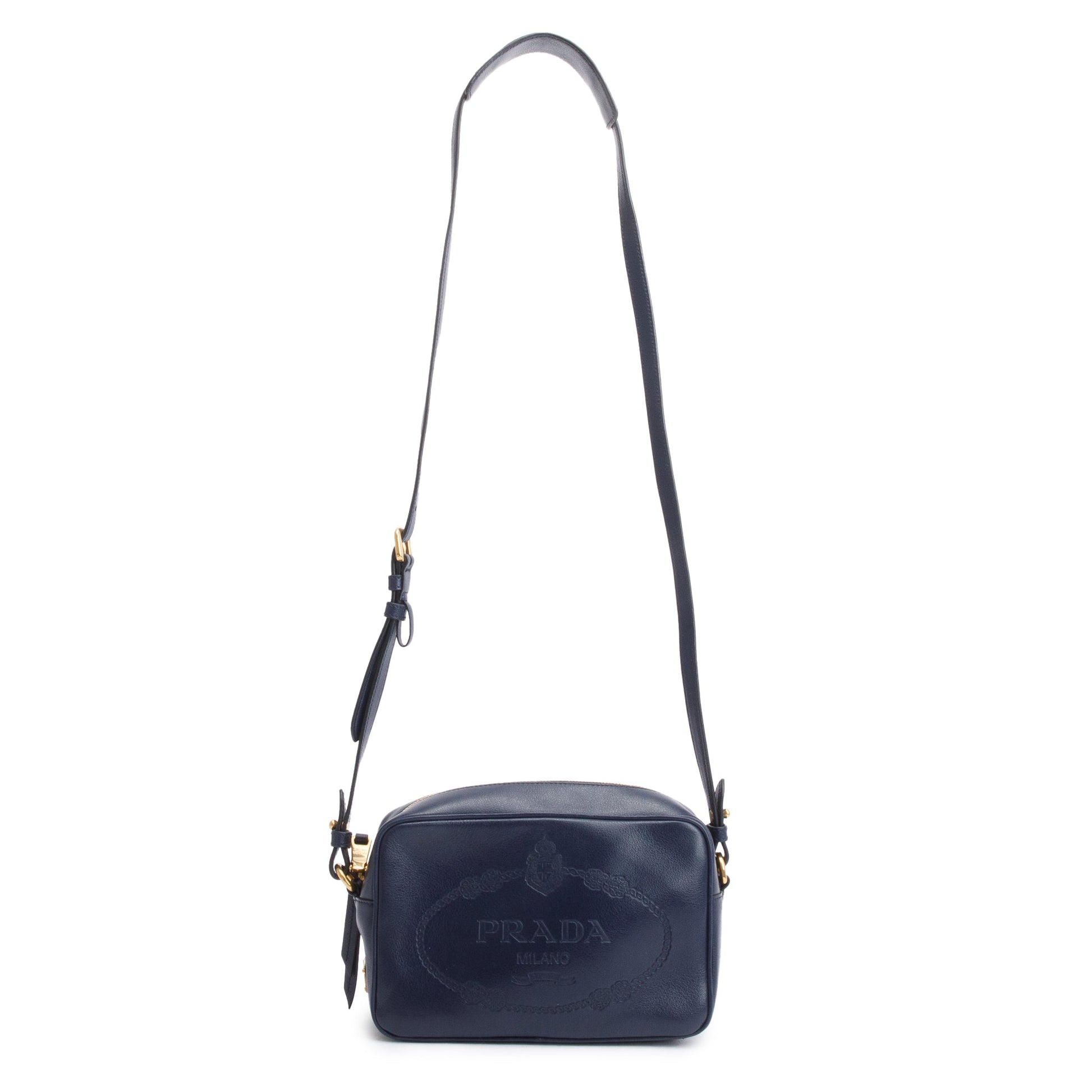 Prada Navy Glace Calf Camera Crossbody Bag Leather Logo