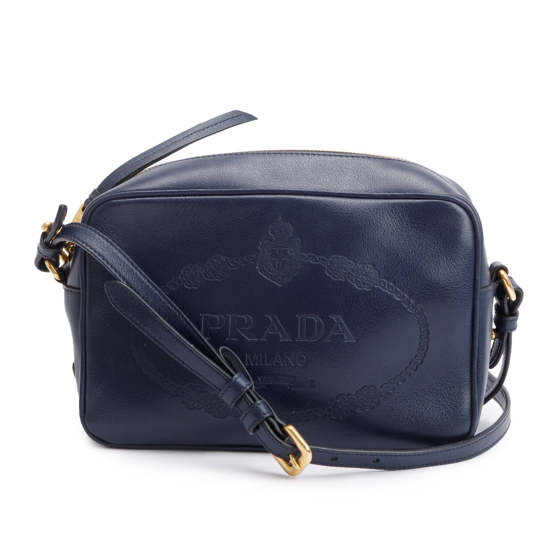 Prada Navy Glace Calf Camera Crossbody Bag Leather Logo