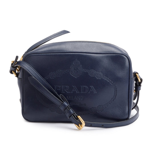Prada Navy Glace Calf Camera Crossbody Bag Leather Logo