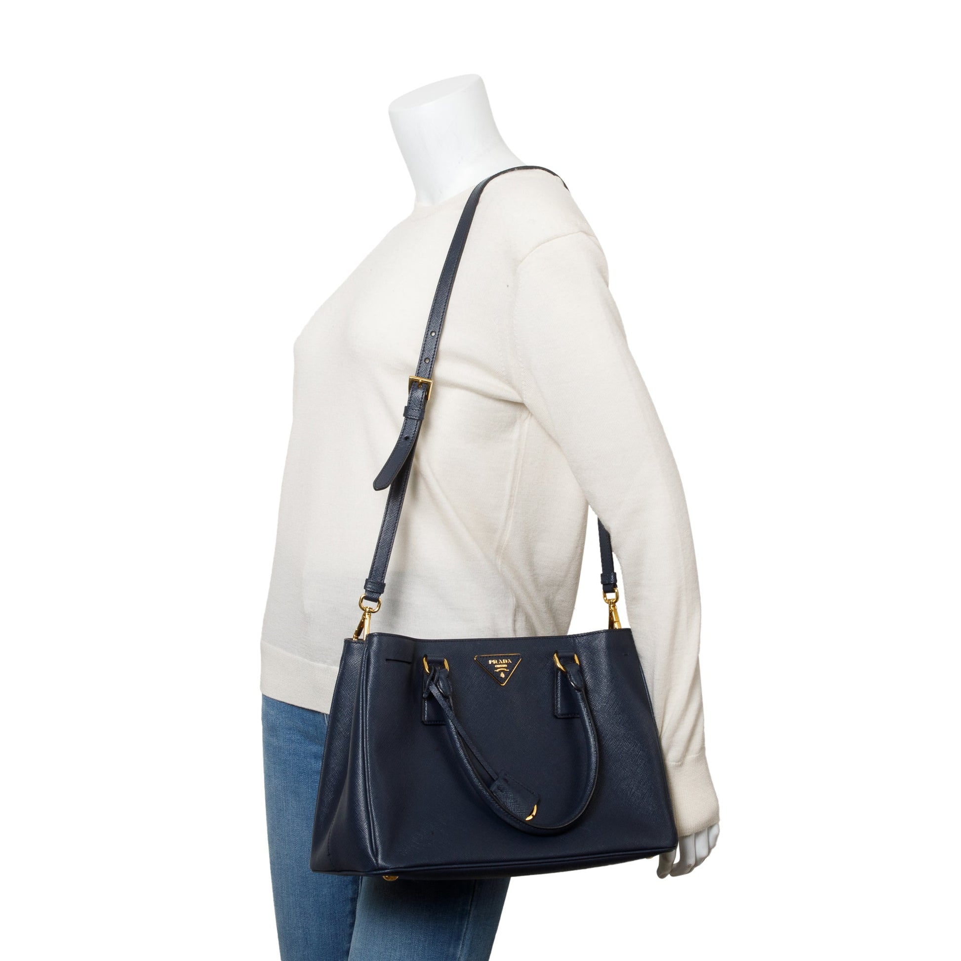 Prada Navy Saffiano Lux Galleria Tote Handbag Medium Tote Bag