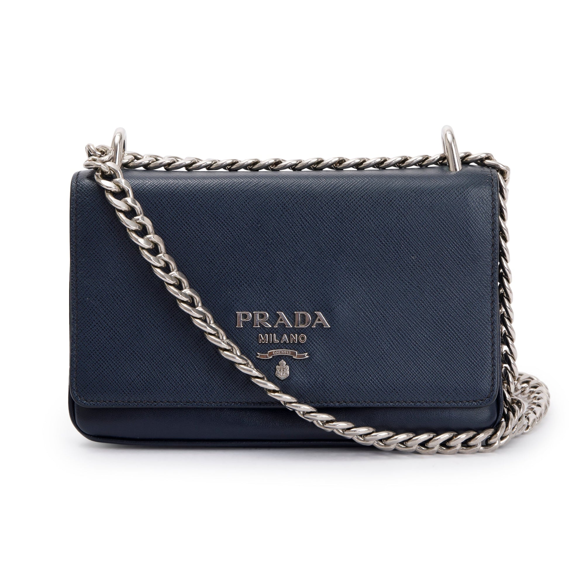 Prada Navy Soft Calf Saffiano Crossbody Bag Leather Chain