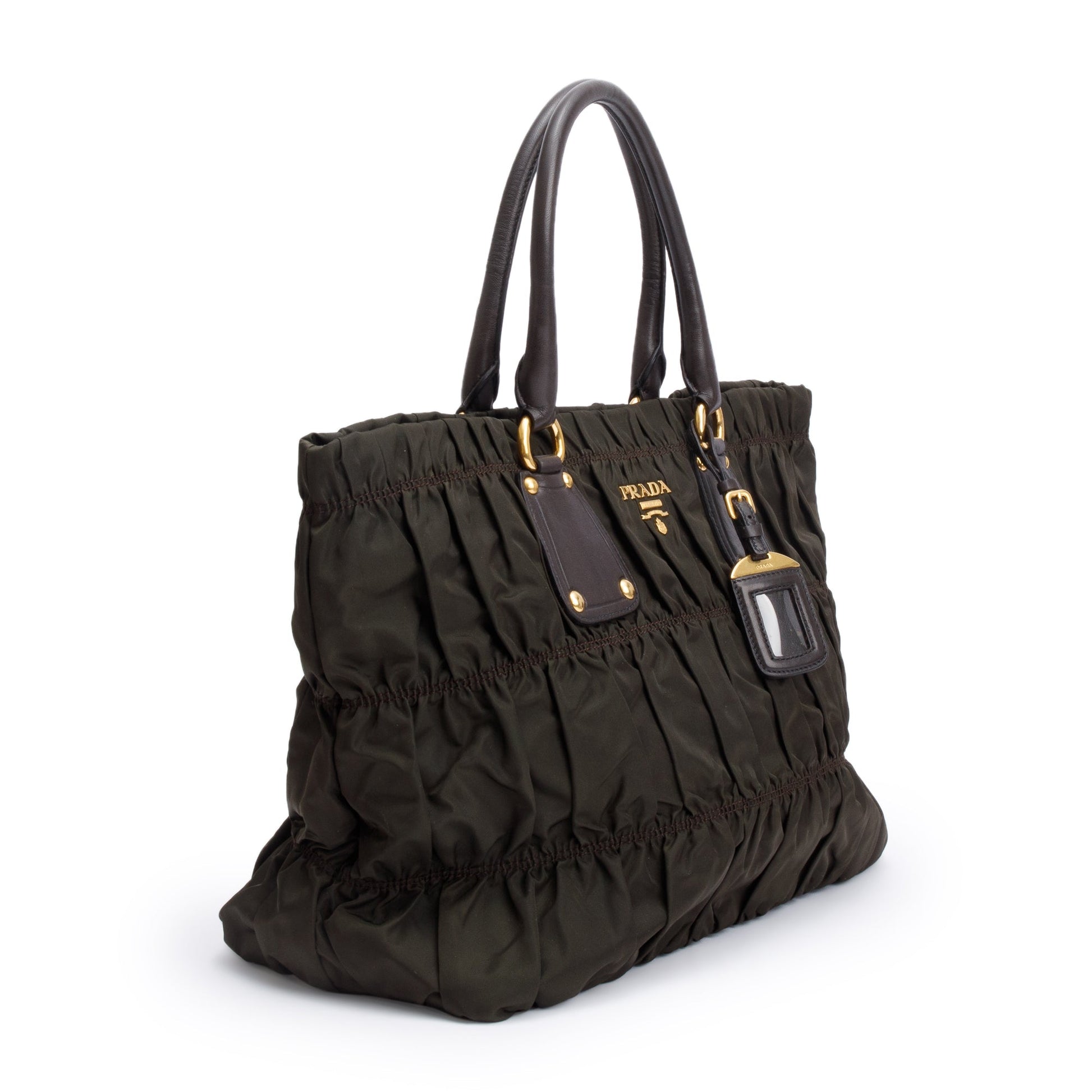 Prada Olive Tessuto Gauffre Tote Handbag Nylon Quilted Tote Bag