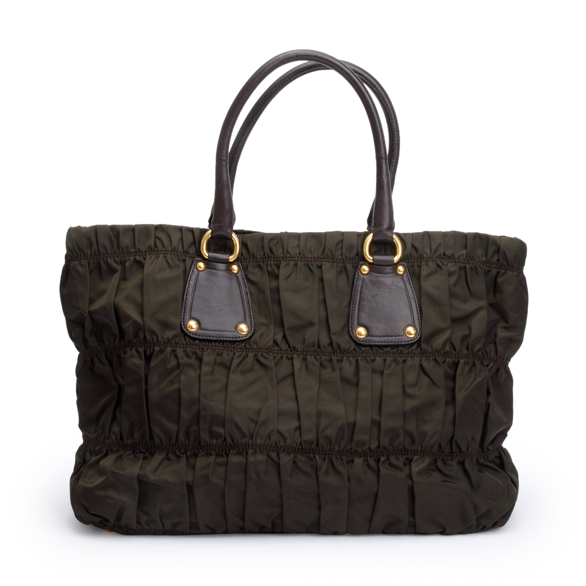 Prada Olive Tessuto Gauffre Tote Handbag Nylon Quilted Tote Bag