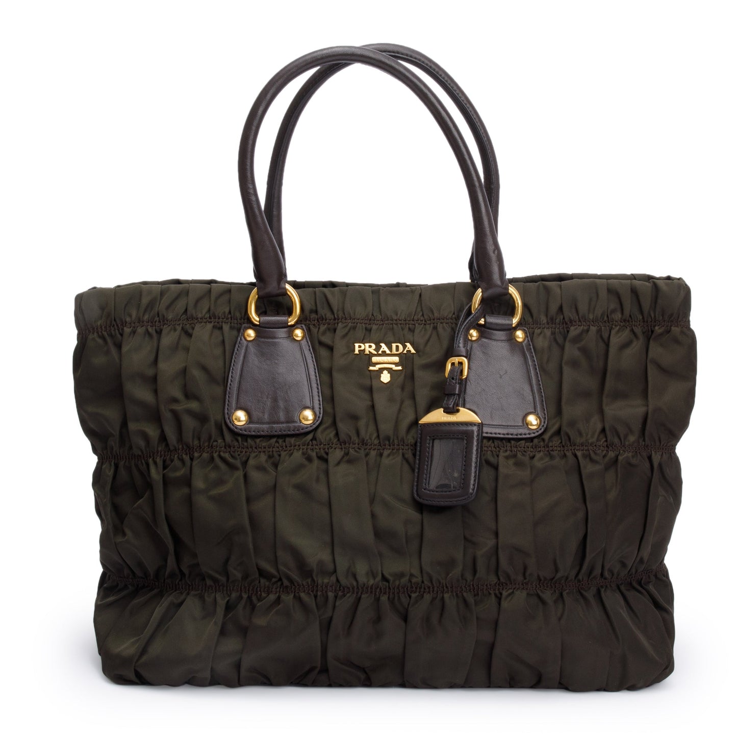 Prada Olive Tessuto Gauffre Tote Handbag Nylon Quilted Tote Bag