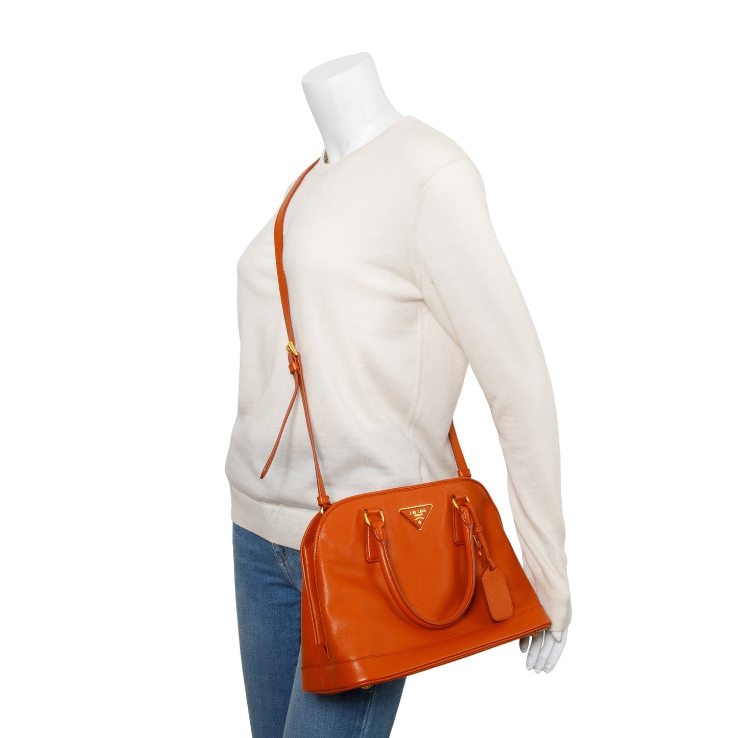 Prada Orange Saffiano Lux Open Promenade Tote Handbag Medium Tote Bag