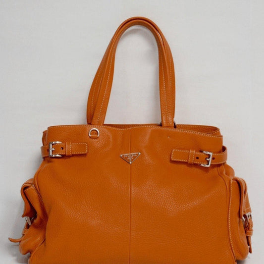 Prada Orange Side Pocket Vitello Daino Tote Handbag Tote Bag