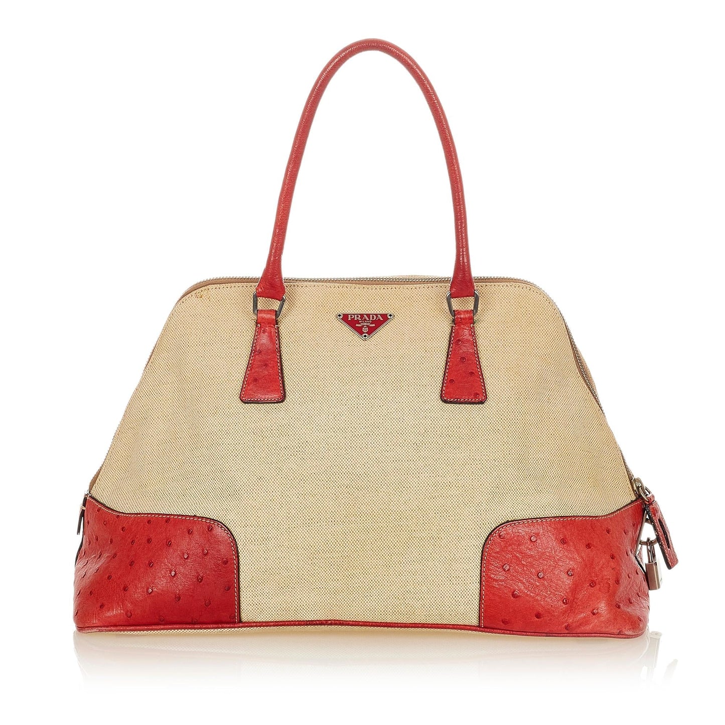 Prada Ostrich Trimmed Dome Handbag Shg Satchel Bag