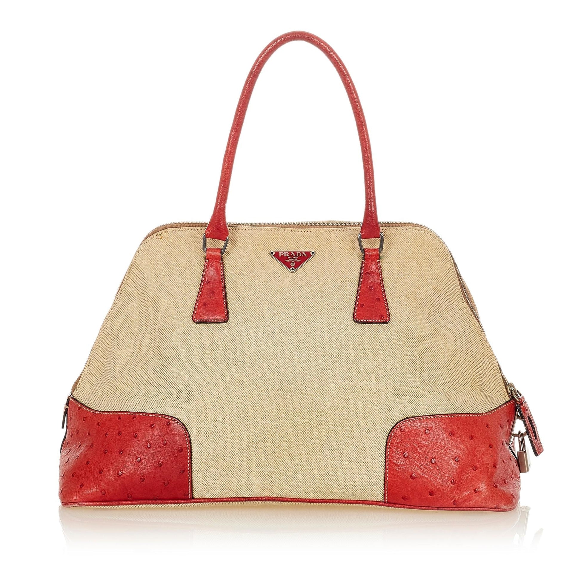 Prada Ostrich Trimmed Dome Handbag Shg Satchel Bag
