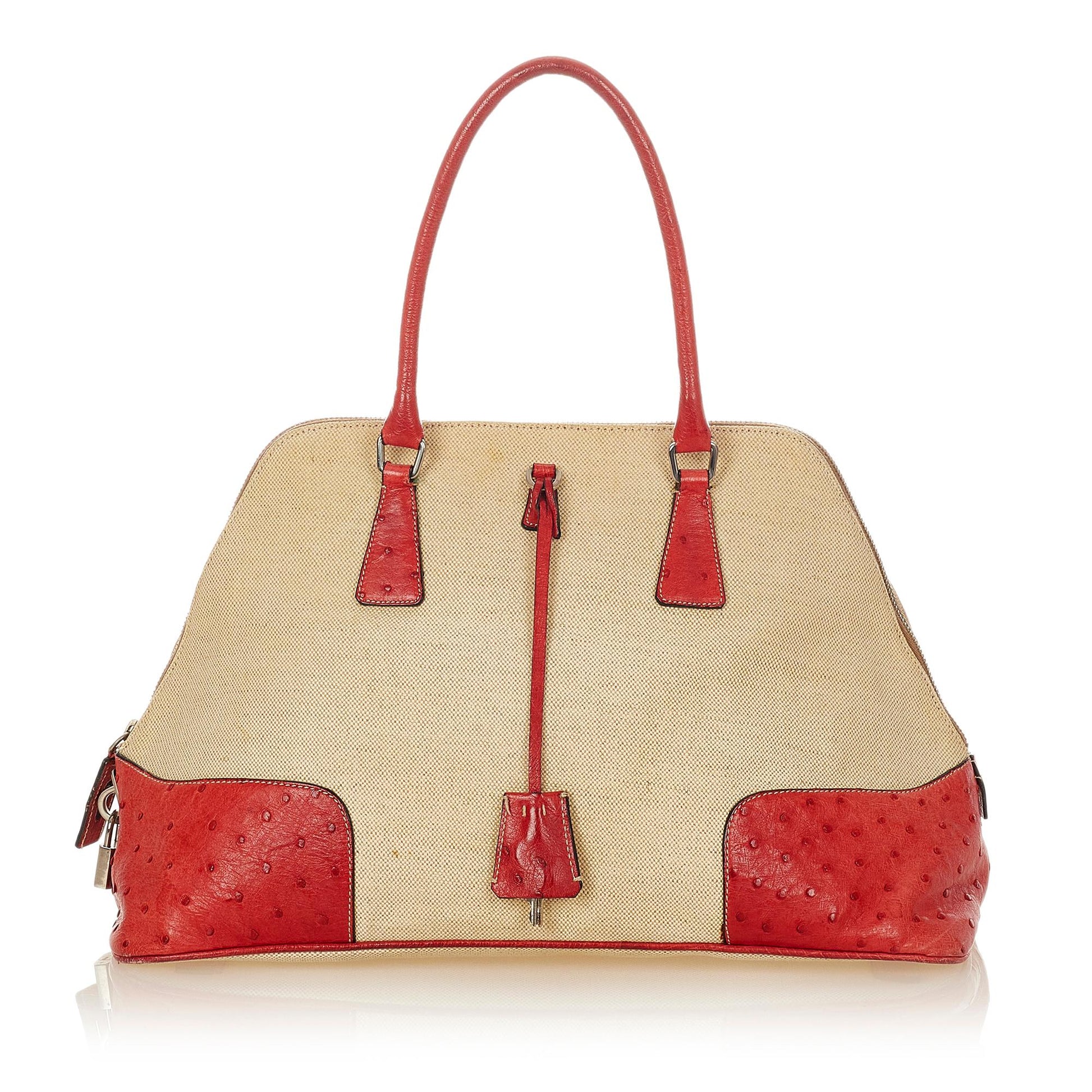Prada Ostrich Trimmed Dome Handbag Shg Satchel Bag