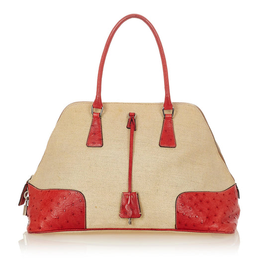 Prada Ostrich Trimmed Dome Handbag Shg Satchel Bag