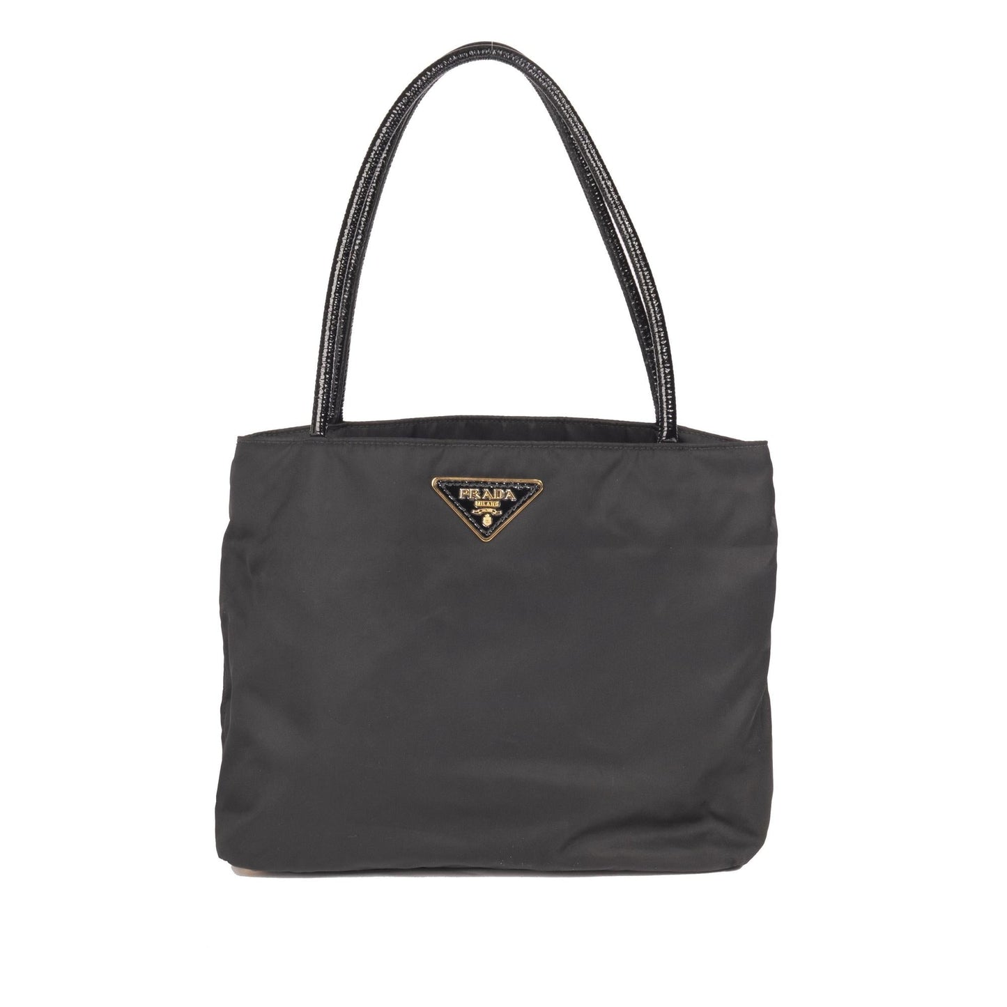 Prada Patent Trimmed Tessuto Tote Handbag Leather Nylon Tote Bag