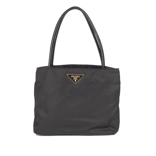 Prada Patent Trimmed Tessuto Tote Handbag Leather Nylon Tote Bag