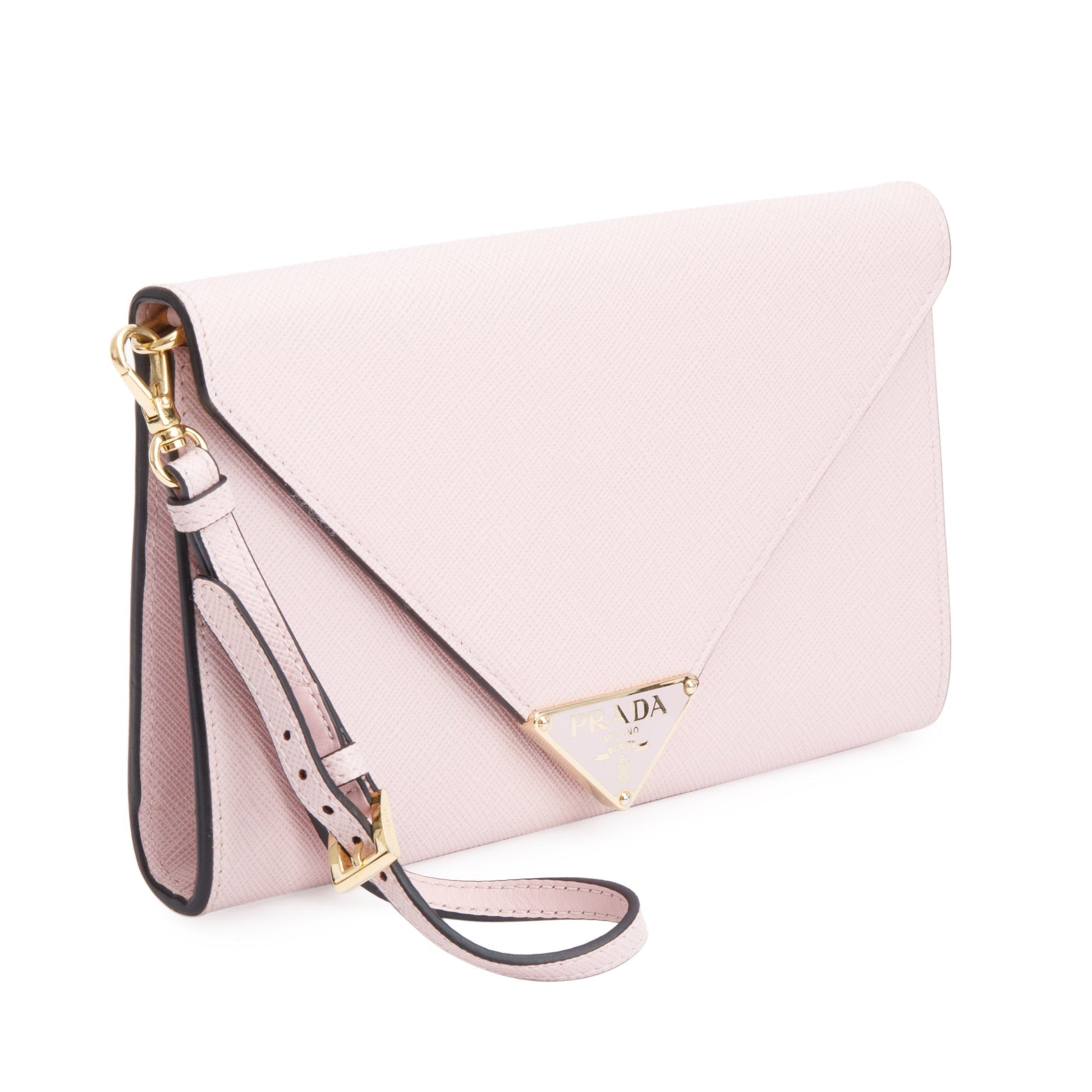 Prada Saffiano Envelope Wristlet Clutch Handbag Pink Clutch Bag