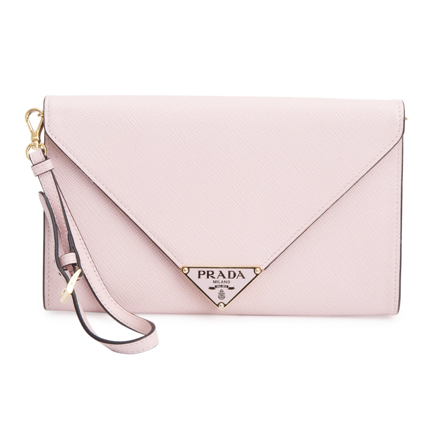 Prada Saffiano Envelope Wristlet Clutch Handbag Pink Clutch Bag