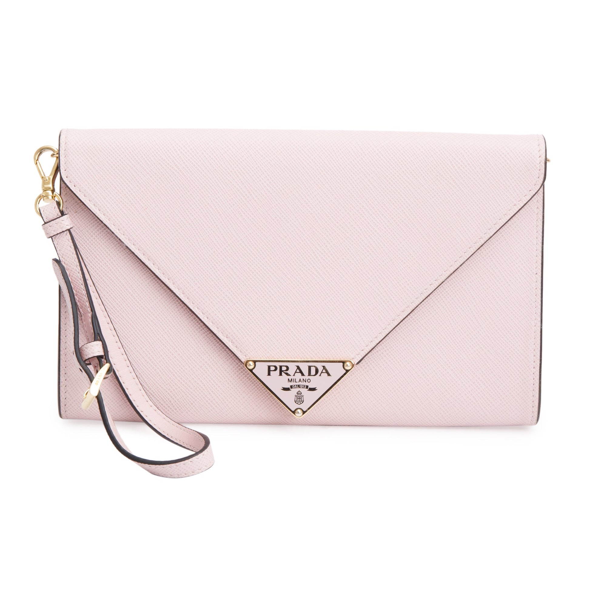 Prada Saffiano Envelope Wristlet Clutch Handbag Pink Clutch Bag