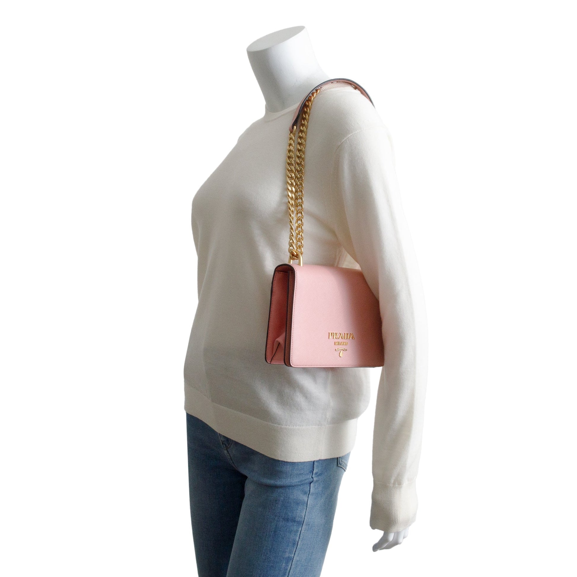 Prada Saffiano Lux Shoulder Bag Pink Chain